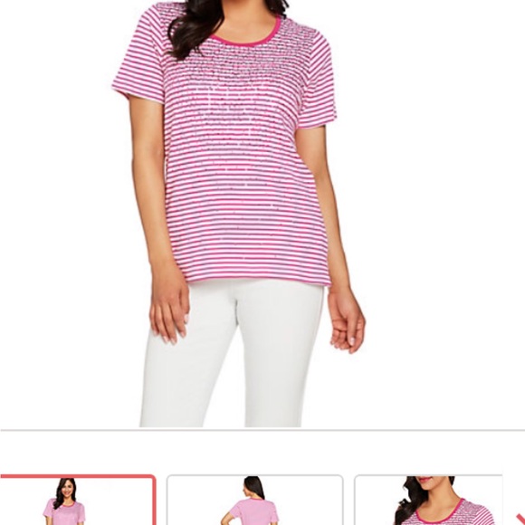 Quacker factory pink sequin striped tee - Picture 4 of 9